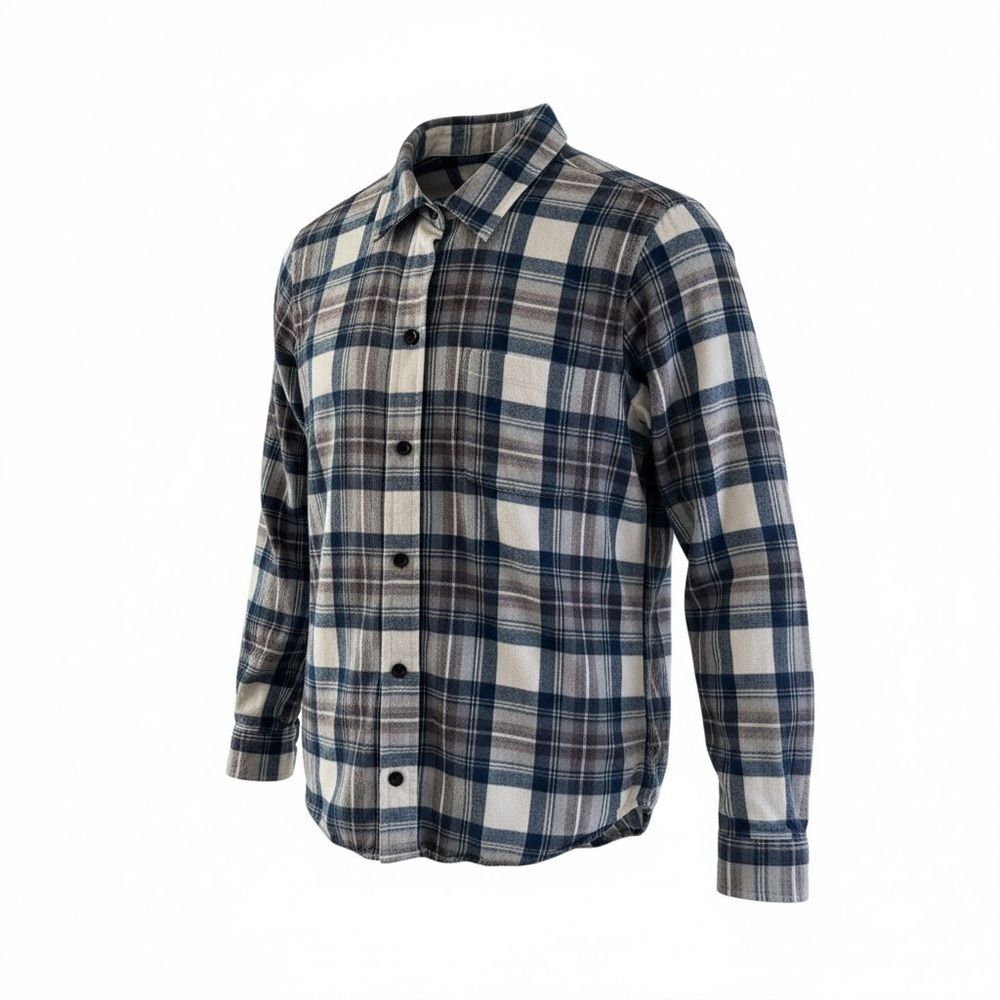L.L. Bean Navy/Cream Plaid Button Down Flannel Women’s M Petite 100% Cotton - Picture 2 of 10